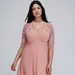 Kiyonna Luring Lace Cocktail Dress in Soft Pink